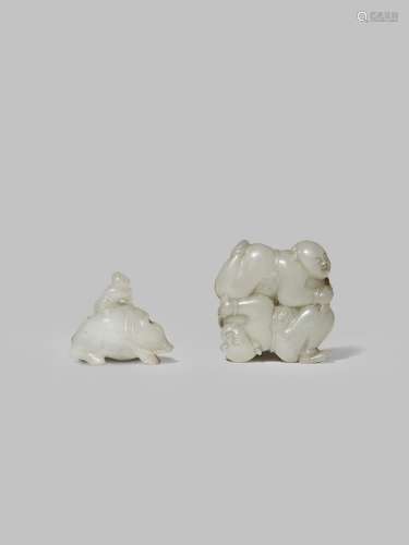 TWO SMALL CHINESE PALE CELADON JADE CARVINGS