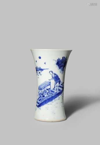 A RARE CHINESE BLUE AND WHITE FLARED CYLINDRICAL VASE