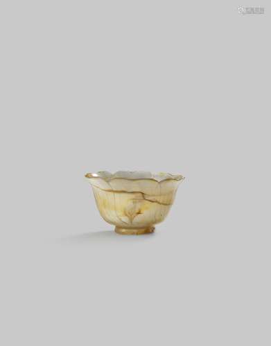 A RARE CHINESE AGATE MALLOW-SHAPED BOWL