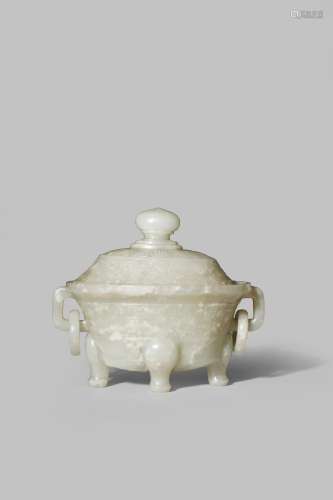 *A CHINESE PALE CELADON JADE INCENSE BURNER AND COVER