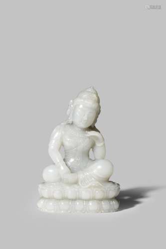A CHINESE PALE GREY JADE MODEL OF BUDDHA