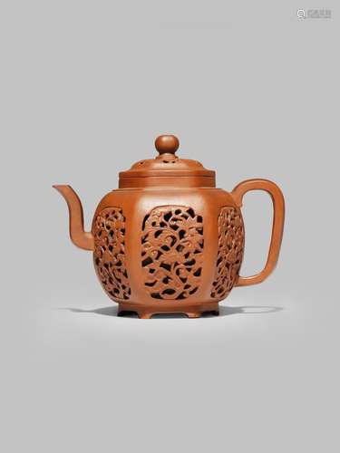 A CHINESE YIXING HEXAGONAL TEAPOT AND COVER