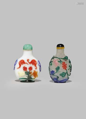 TWO CHINESE BEIJING GLASS POLYCHROME SNUFF BOTTLES