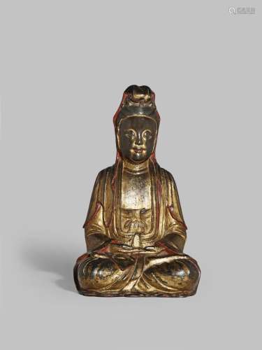 A CHINESE GILT LACQUERED BRONZE FIGURE OF GUANYIN
