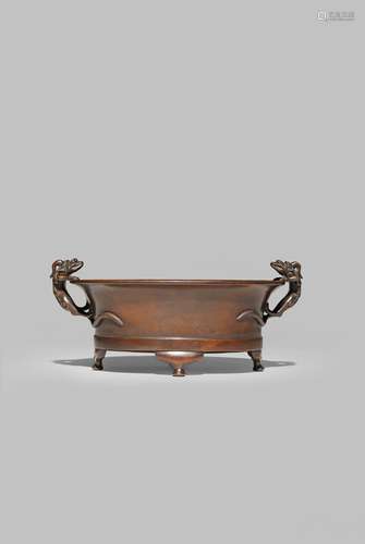 A CHINESE BRONZE OVAL 'NARCISSUS' BOWL