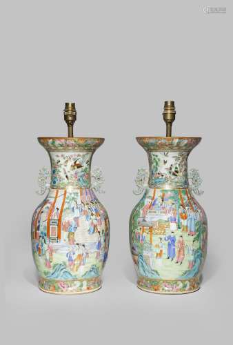A PAIR OF CHINESE CANTON FAMILLE ROSE VASES
