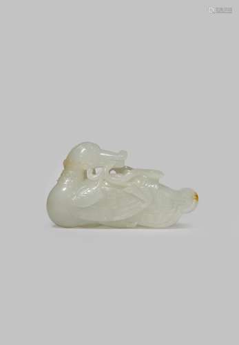 A CHINESE WHITE JADE MODEL OF A DUCK