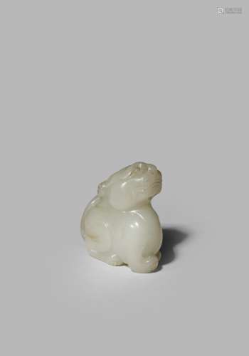 A SMALL CHINESE PALE CELADON JADE MODEL OF A TIGER