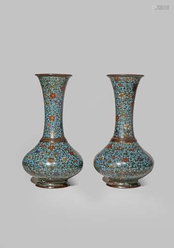 A PAIR OF LARGE CHINESE CLOISONNE VASES