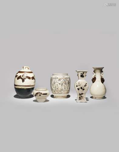 FIVE CHINESE CIZHOU VASES