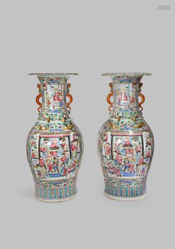 A MASSIVE PAIR OF CHINESE CANTON FAMILLE ROSE VASES