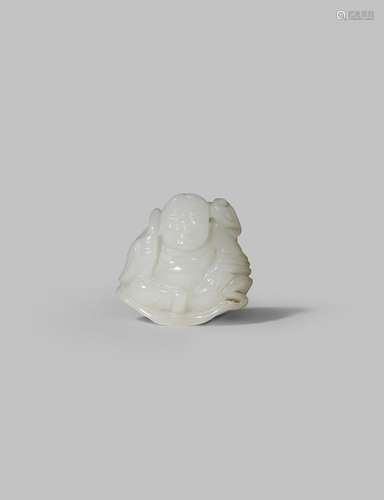 A SMALL CHINESE WHITE JADE CARVING OF BUDAI HE SHANG