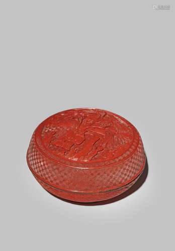 A CHINESE RED CINNABAR LACQUER BOX AND COVER