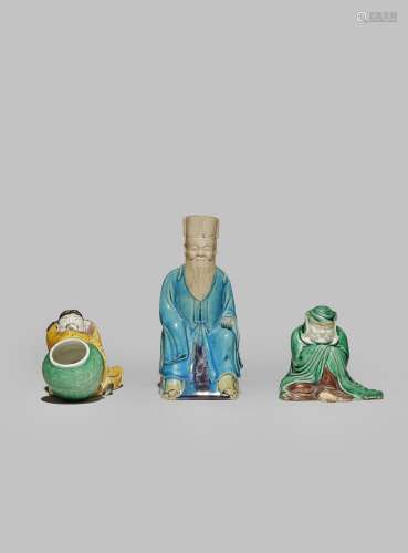 THREE CHINESE BISCUIT PORCELAIN FIGURES