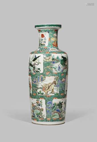 A CHINESE FAMILLE VERTE ROULEAU VASE