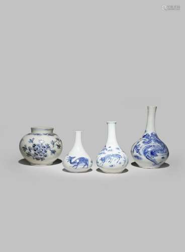 FOUR KOREAN BLUE AND WHITE VASES