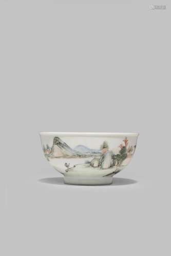 A SMALL CHINESE POLYCHROME 'LANDSCAPE' BOWL