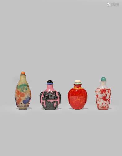 FOUR CHINESE BEIJING GLASS SNUFF BOTTLES