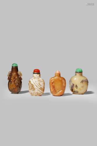 FOUR CHINESE HARDSTONE SNUFF BOTTLES