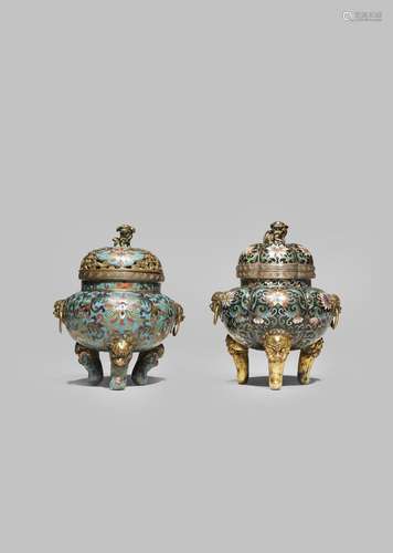 TWO SMALL CHINESE CLOISONNE INCENSE BURNERS AND COVERS