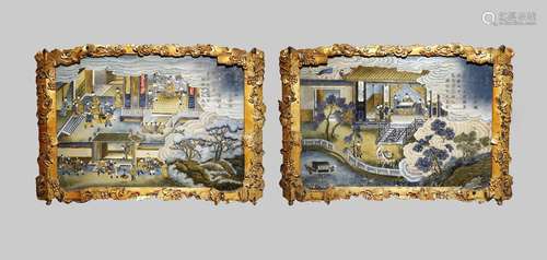 A PAIR OF LARGE CHINESE REVERSE GLASS PAINTINGS