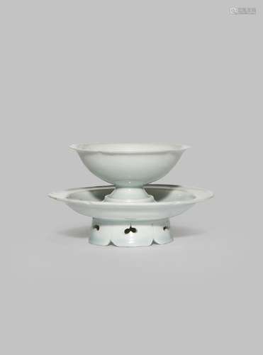 A CHINESE QINGBAI CUP AND STAND