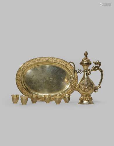 A CHINESE SILVER GILT TEA SET