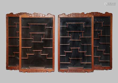 TWO PAIRS OF HARDWOOD DISPLAY CABINETS