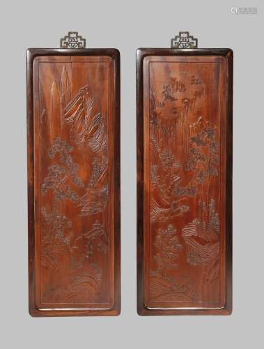 A PAIR OF CHINESE HARDWOOD PANELS