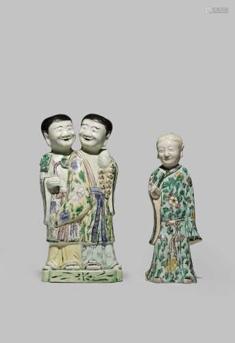 TWO CHINESE FAMILLE VERTE FIGURE GROUPS