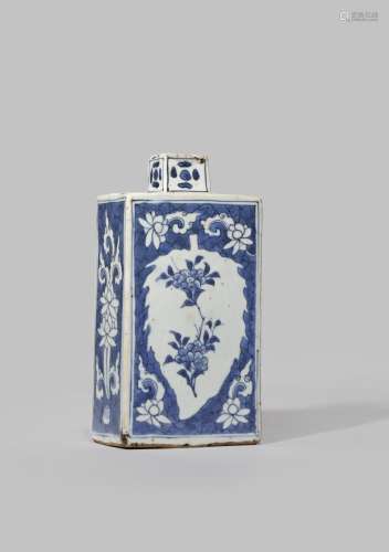 A CHINESE BLUE AND WHITE RECTANGULAR FLASK