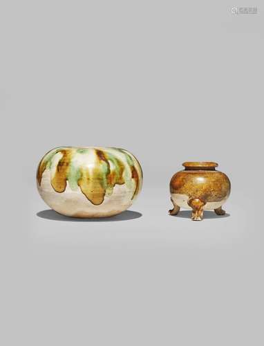 TWO SMALL CHINESE POTTERY OVOID JARS