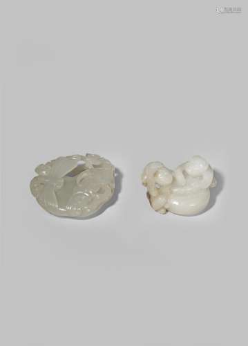 TWO CHINESE PALE CELADON JADE CARVINGS