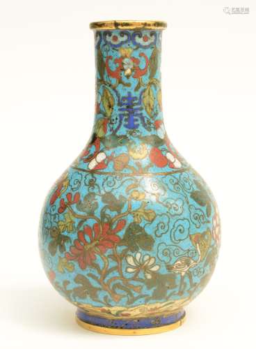 A small Chinese cloisonné bottle vase, 18thC, H 20 cm