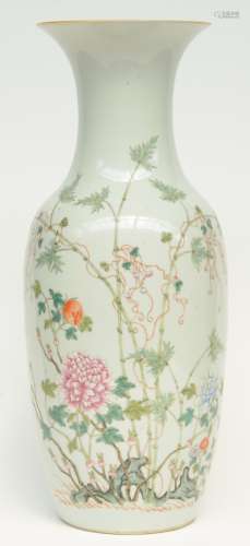 A Chinese famille rose vase decorated with flowerbranches, marked, H 59 cm (some flaking of the glaze)