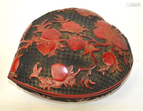 Chinese Carved Peach Form Covered Box