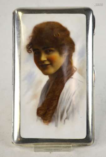 English Silver Enamel Case w/ Lady