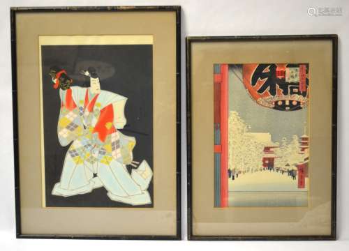 Two Framed Japanese Woodblocks or Prints