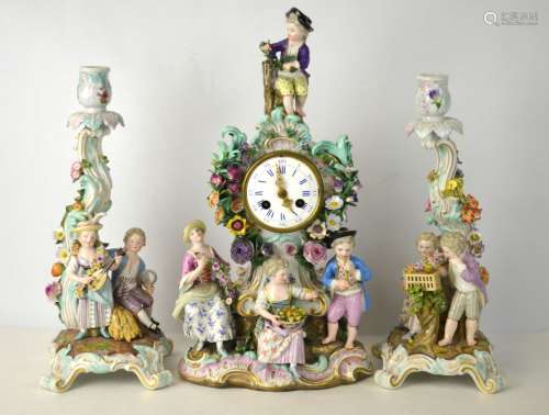 Three Pieces of Meissen Clock Set