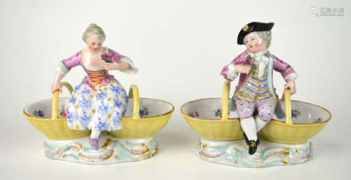 Pr of Meissen Double Salt Cellar Figures