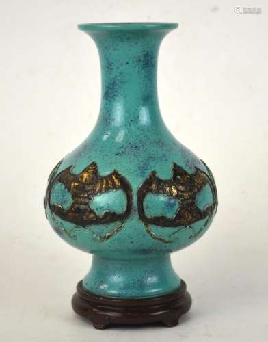 Chinese Turquoise Glazed Vase w/Bats