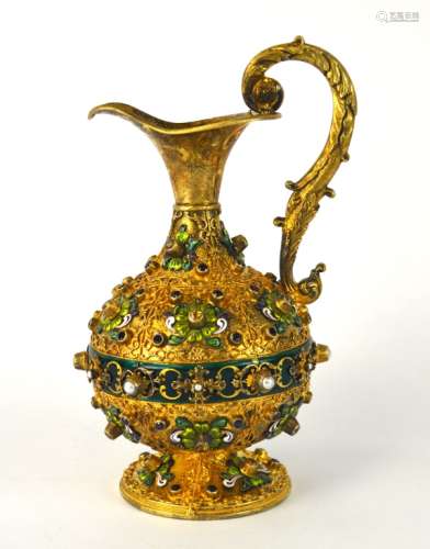 Enamel Gilt Silver Ewer with Gemstones