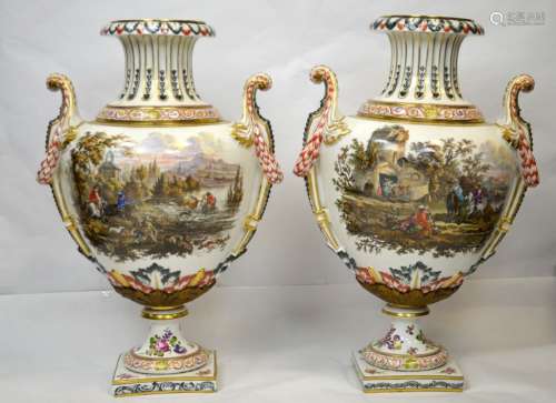 Pr Large Meissen Style Vases