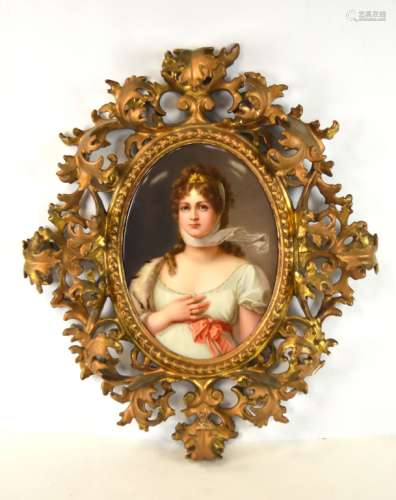 KPM Wood Framed Oval Porcelain Plaque/Queen Louisa