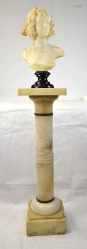 Antique White Marble Bust w/Pedestal