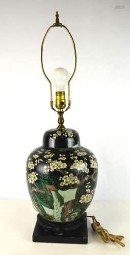 Chinese Famille Noirs Covered Jar Lamp