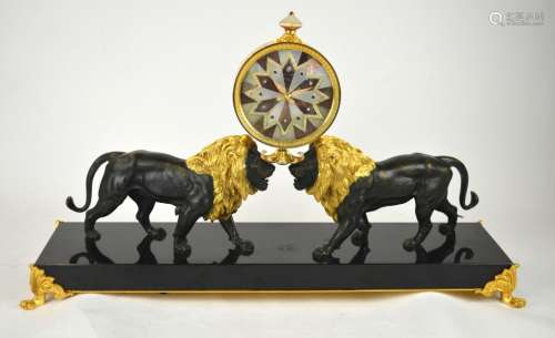 French Mauboussin Gilt Bronze Clock w. Diamonds