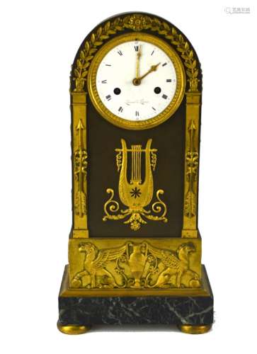 Empire French Bronze Clock w Marble Base