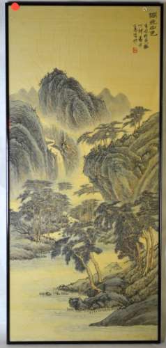 Chinese Watercolor of Mountain landscape; signed