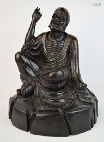Chinese Carved Hardwood Luohan Figure